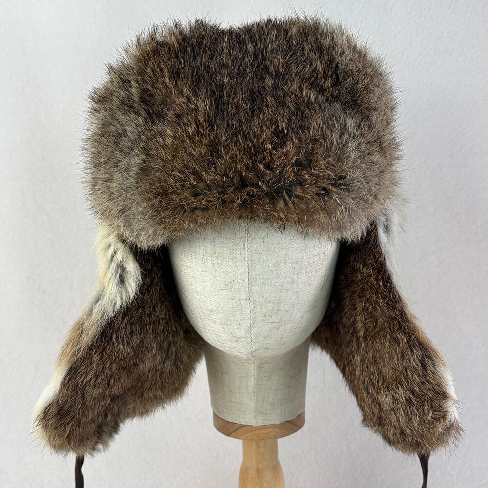 Russian Ushanka Rabbit Fur Trapper Hat Ear Flaps, Soviet Era Linda